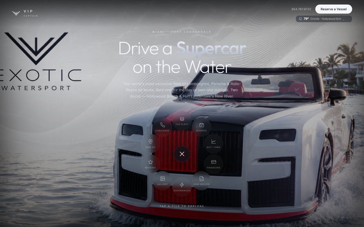 VIP Captain — a Rolls-Royce styled jet boat cutting across the water